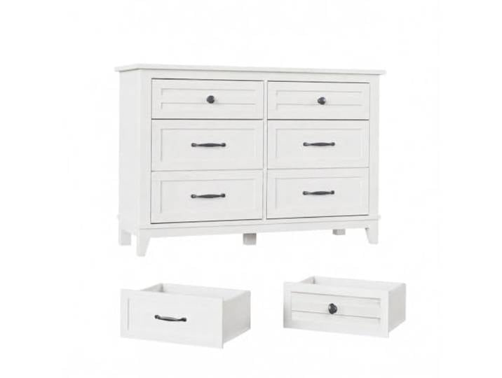 Furntrastar 120x40x80cm Geräumig & vielseitig – Weiße 6-Schubladen-Kommode aus Holz – Breite Aufbewahrung für Schlafzimmer, Wohnzimmer & Flur – Modernes Sideboard, TV-Schrank