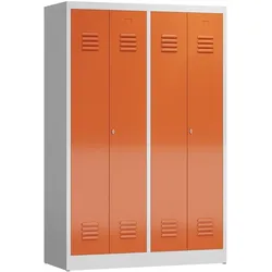 Spind Spindschrank 4 Abteile für 2 Pers. mittig schließend 180x120x50mm, lichtgrau/feuerrot X-510444