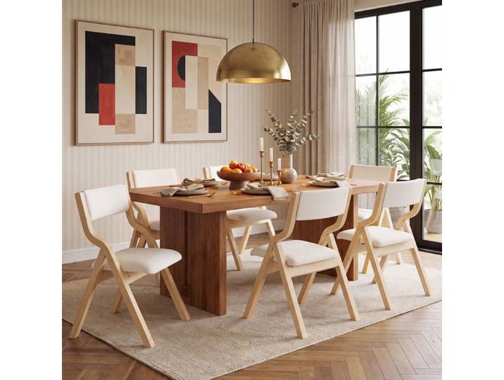 Chaises pliables en bois - Lot de 6 chaises - Bois massif - Tissu en lin respirant - Design pliable