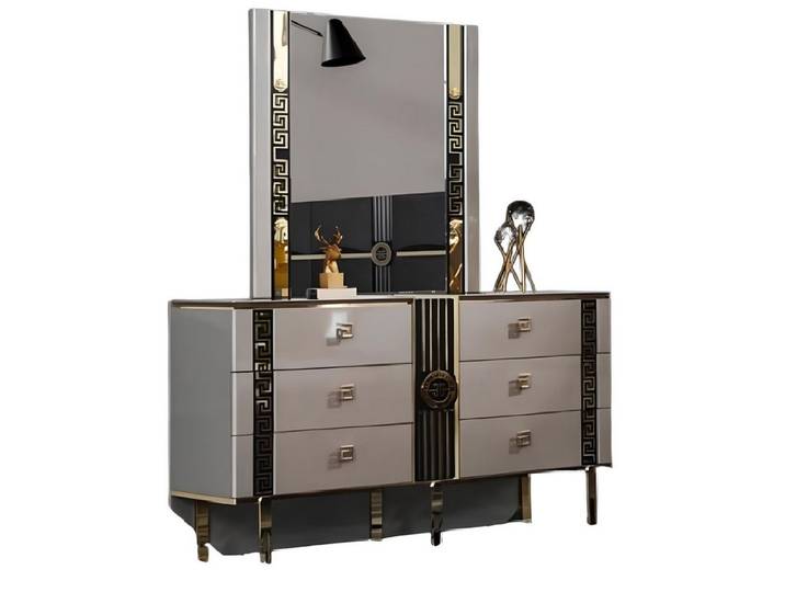 Xlmoebel Schminktisch Eleganter Konsolentisch in Grau mit viel Stauraum für Accessoires (Schminktisch mit Spiegel, 2-St., Set Schminktisch + Spiegel), Hergestellt in Europa