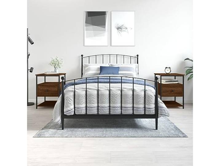 HEFZGDB Nachttische 2 STK. Braun Eichen-Optik 40x42x56 cm Holzwerkstoff mit Eisenrahmen und verstellbaren Beinen für Stauraum und Stabilität