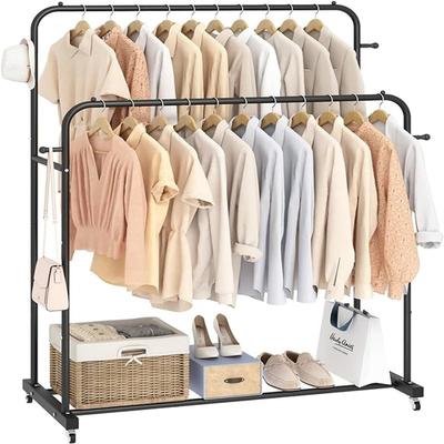 No "Double Rods Garment Rack with Wheels - 16.73""D x 39.76""W x 66.55""H"