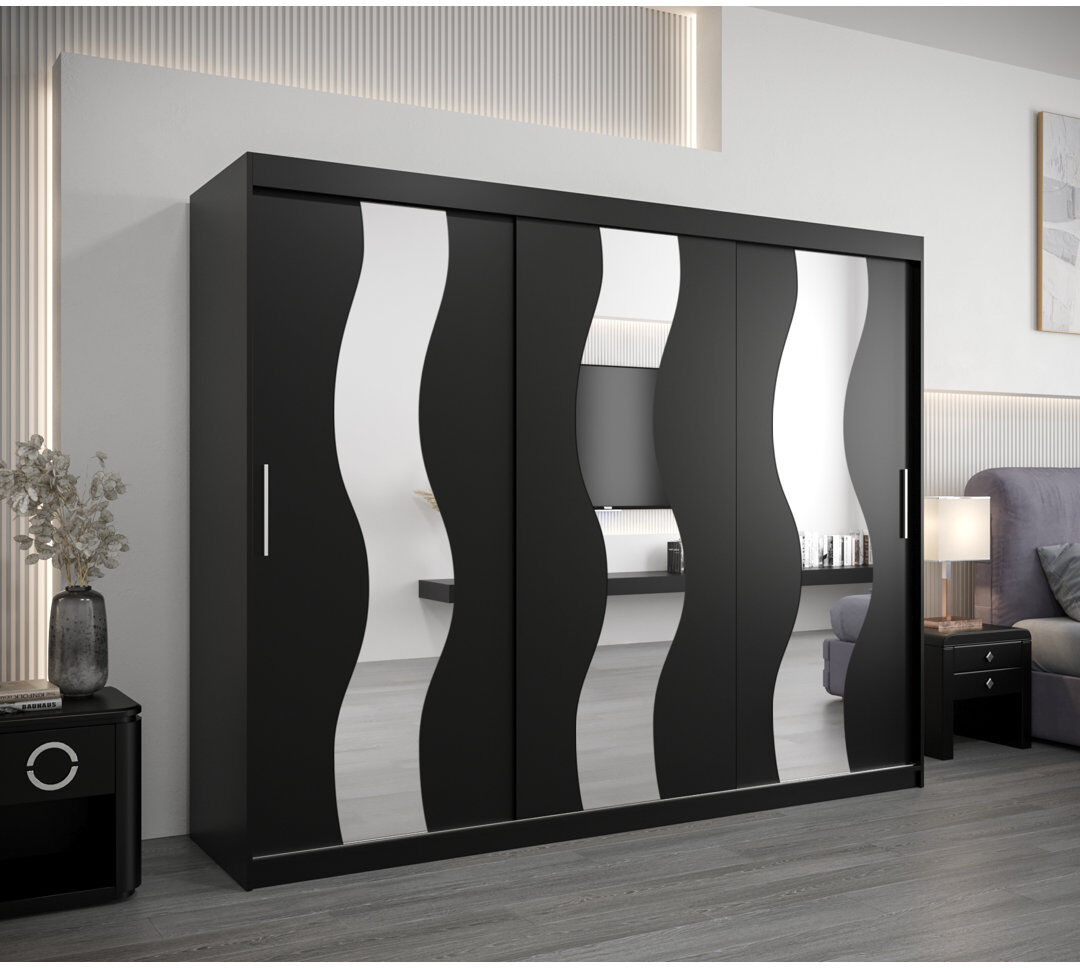 Ivy Bronx Callazo 3 Door Wardrobe Black Matt 250cm W X 62cm D