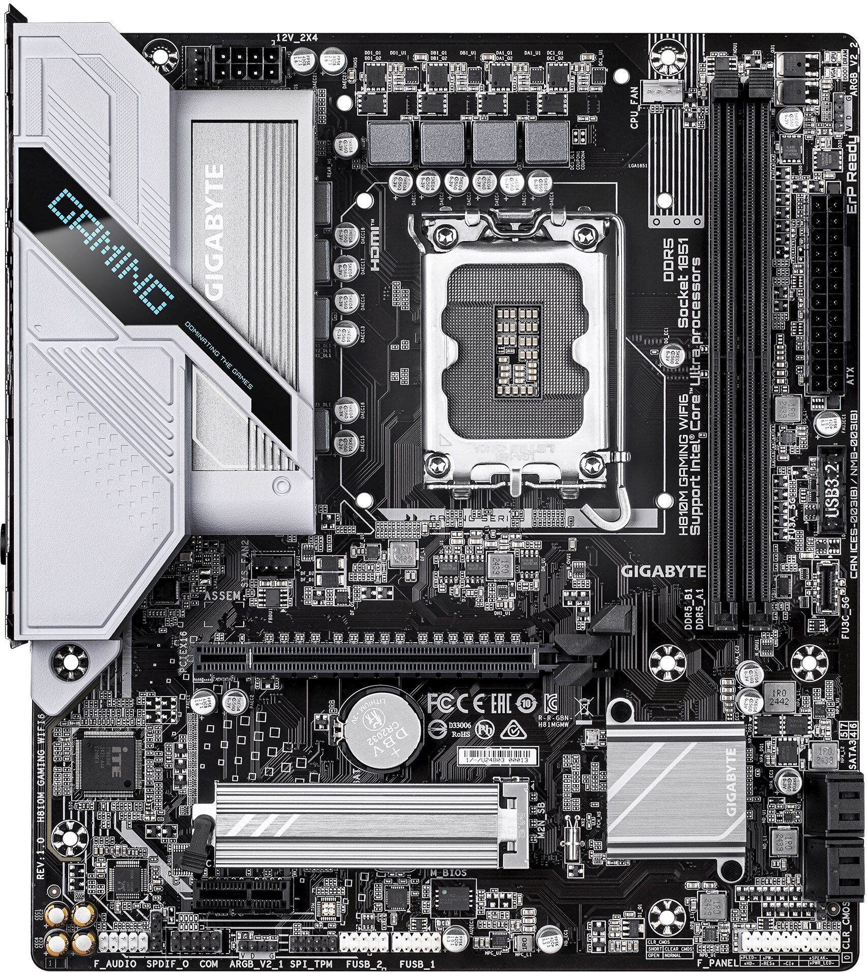 GIGABYTE H810M GAMING WIFI6 Intel H810 Micro ATX LGA 1851 Motherboard - Intel Core Ultra (Series 2) CPUs, 4+1+2 Phases VRM, up to 6400MHz DDR5, 1xPCIe