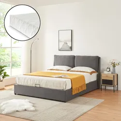 Polsterbett Lunner mit Matratze 140x200 cm Dunkelgrau [en.casa]