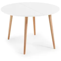 Kave Home Esstisch mit Auszug Oakland Ø 120/ 200 cm Lack Weiß / Matt 120