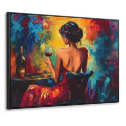 LEINWAND Bilder mit Rahmen - Wein - Frau - Stimmungsvoll - Farbenfroh - 100x70