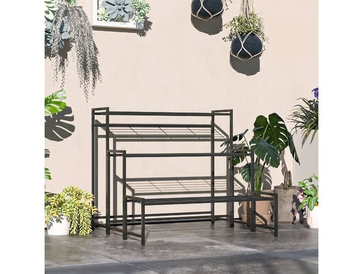 Outsunny Support Plantes 3 Étages Métal Noir Intérieur/Extérieur