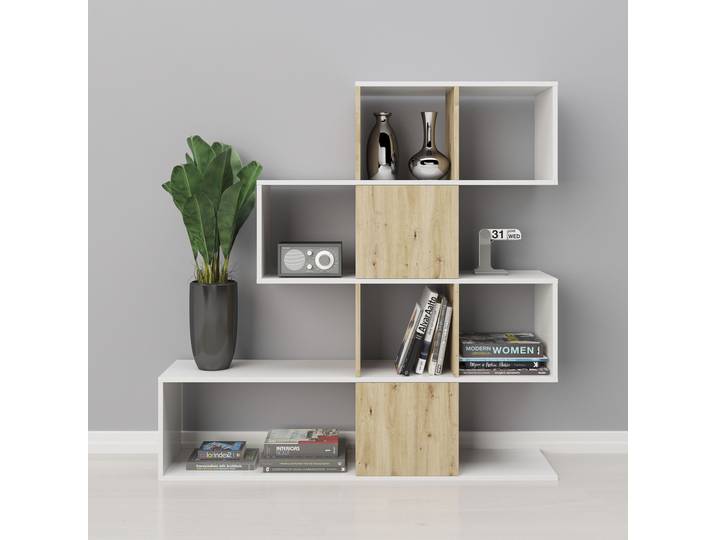 Regal INOSIGN Staccato , weiß (weiß eichefarben), B:132cm H:132cm T:31cm, Holzwerkstoff, Regale, Regal, Raumteiler