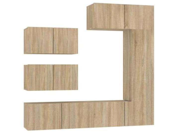 hliofuir 6-tlg. TV-Schrank-Set Wandmontage Sonoma-Eiche Holzwerkstoff Schafft Ordnung im Wohnzimmer: 6 hängende Module bieten flexiblen Stauraum für Medien und halten die Bodenfläche frei.