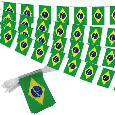 Wimpelkette mit brasilianischen Flaggen für die Fußball-Weltmeisterschaft (50 Flaggen), 14 Meter lange Mini-Wimpelkette mit brasilianischen Flaggen für Dekorationen im ländlichen Raum, Schulen, Partys