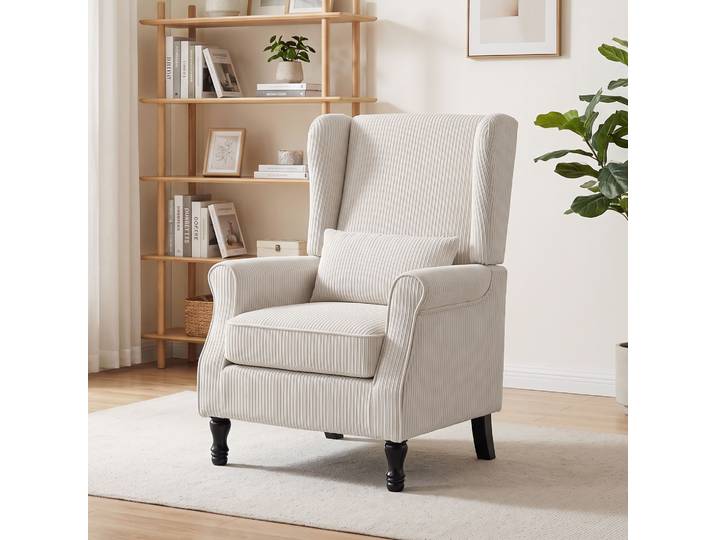 HOMCOM Fauteuil Moderne Velours Beige Haut Dossier Salon