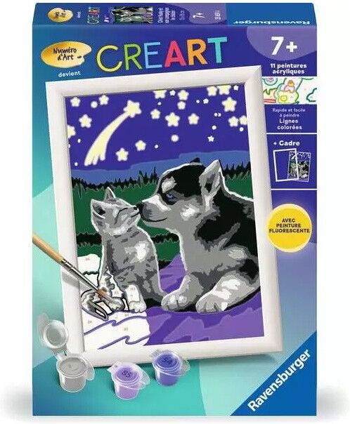 CreArt Kids 13x18cm : Chiot Husky et son compagnon le chaton - Ravensburger
