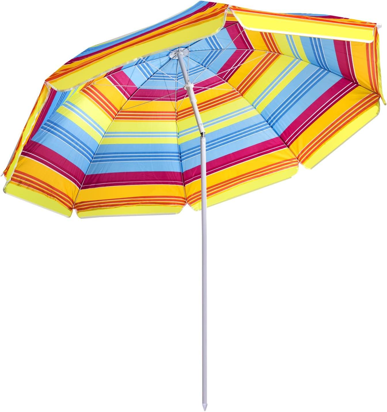 Mehrfarbiger Sonnenschirm mit 200 cm Durchmesser für Garten und Strand, neigbar und höhenverstellbar