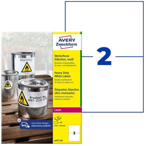 AVERY Zweckform 40 wetterfeste Folienetiketten L4717-20 weiß 210,0 x 148,0 mm