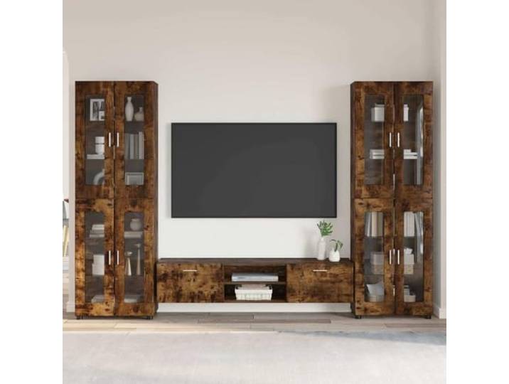 ZXQVLMRS TV-Schrankset 3-TLG. Media-Board, Holzwerkstoff, Geräucherte Inklusive 2 Highboards, Modernes Design, Viel Stauraum, Pflegeleichte Oberfläche