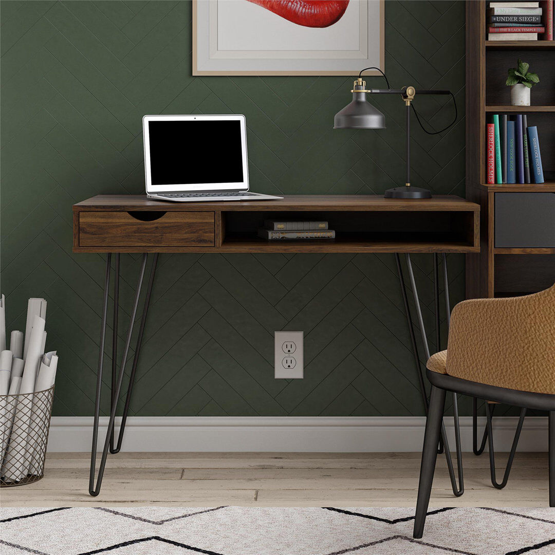 Mercury Veney Steel Writing Desk Walnut 78.2cm H X 105.7cm W X 50cm D