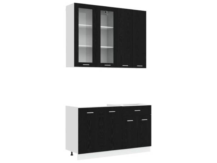 HKTMGDNG Küchenzeile 4-teilig Küchenschrank Set Schwarze Eiche Stabiles Küchenmöbel-Set aus Holzwerkstoff mit Hängeschränken und Unterschränken für geordnete Vorräte in der Küche.