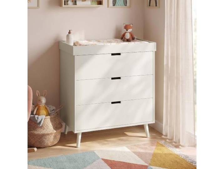 [en.casa] Wickelkommode mit Schubladen Sallinrar Aufsatz 92x84x50 cm Beige Wickeltisch, mit abnembarem Wickelaufsatz, erhöhte Kanten