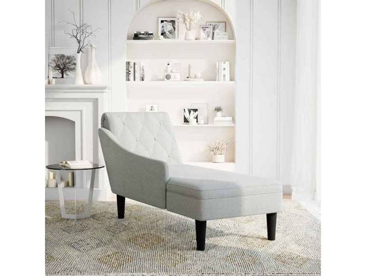 (76587)Chaise longue CHIC Fauteuil long avec coussin et accoudoir droit gris nuage tissu FR