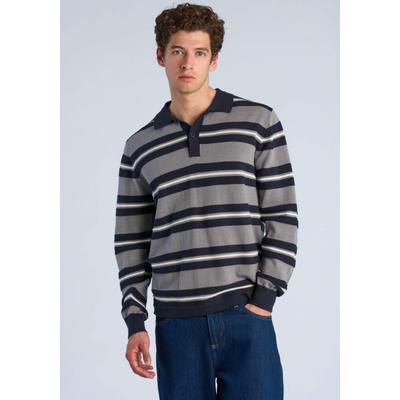 Langarm-Poloshirt LINDBERGH "Poloshirt (Langarm) Comfort Fit", Herren, Gr. S, grau (grau mel), Obermaterial: 100% Baumwolle, gestreift, lässig geschnitten, Shirts