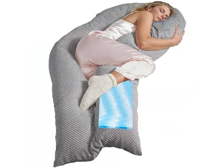Traumreiter Seitenschläferkissen Visco XL langes Wendekissen Memory Foam [orthopädisch] + Watte Seite Schwangerschaftskissen zum Schlafen, Stillkissen Kissen, Komfortkissen mit Bezug Silber Deluxe