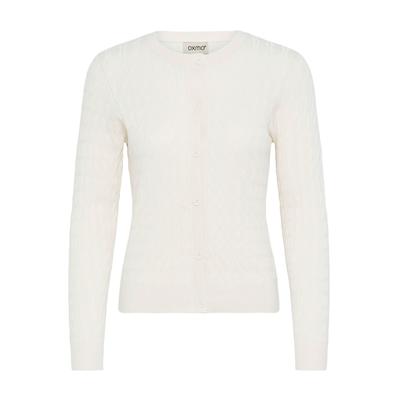 Strickjacke OXMO "Strickjacke OXSasja", Damen, Gr. L, weiß (cloud dancer), Obermaterial: 70% Viskose CV. 30% Nylon NY., Strickjacken Strickjacke