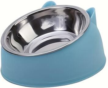 DynamicDeals WhiskerEase Elevated Cat Bowl With Stainless Steel Tilted Feeding Dish For Cats blue