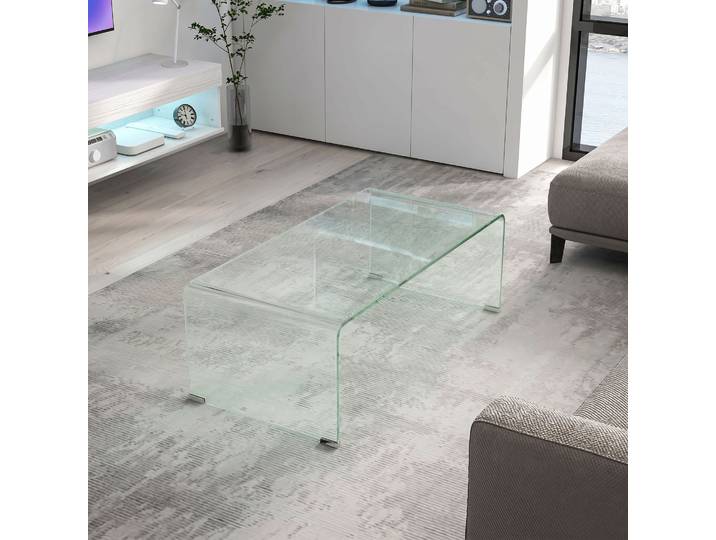 HOMCOM Table Basse Rectangulaire Verre Trempé Moderne Transparent