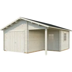 Palmako Garage Roger 21,9+5,2 m2 - 44 mm - mit Holztor Transparent tauchimprägniert