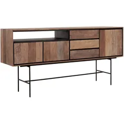 Sideboard Metropole aus Teakholz, Industrial Design, natur, 3 Türen und 3 Schubladen
