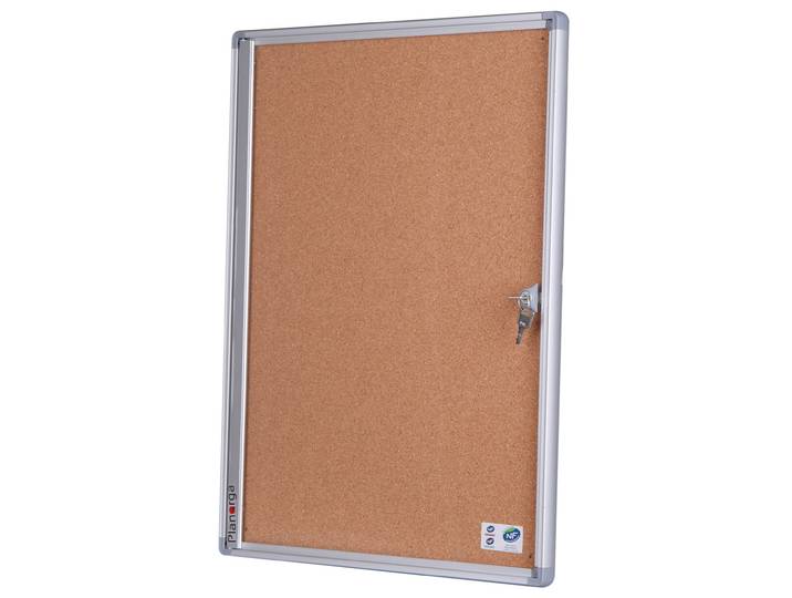 Planorga Vitrine d'affichage intérieur Eco Verticale avec serrure à clé 4 feuilles A4 - Porte battante - Fond liège