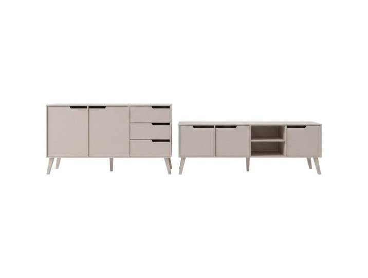 Beautysofa Wohnwand Norel 2-teilig Kommode 160 cm + TV-Schrank 180 cm, Kaschmir, 3 Schubladen, 180x55x40 cm, Wohnzimmer, Wohnwände