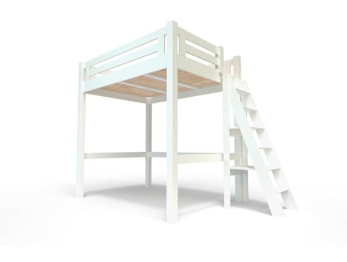 Lit Mezzanine adulte 160x200 bois + échelle hauteur réglable Alpage 160x200 Blanc