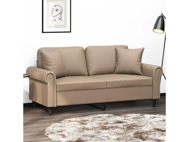 HEFZGDB 2-Sitzer Sofa Cappuccino-Braun 140 cm Kunstleder Modernes Design mit Zierkissen, Langlebiges Schmutzabweisendes Material, Robustes Metallgestell, Dick Gepolsterte Sitzfläche