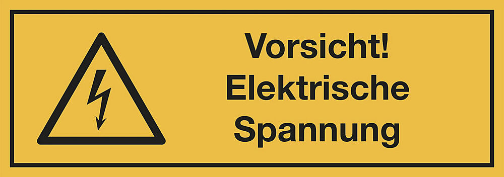 kaiserkraft Kombischilder mit Text für Warnkennzeichen, Vorsicht! Elektrische Spannung, VE 10 Stk, Folie, LxH 210 x 74 mm