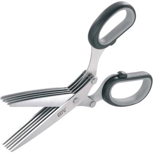 Gefu Kräuterschere CUTARE 12660, Edelstahl, mit 5 Klingen und Reinigungskamm, schwarz, 19,1 cm
