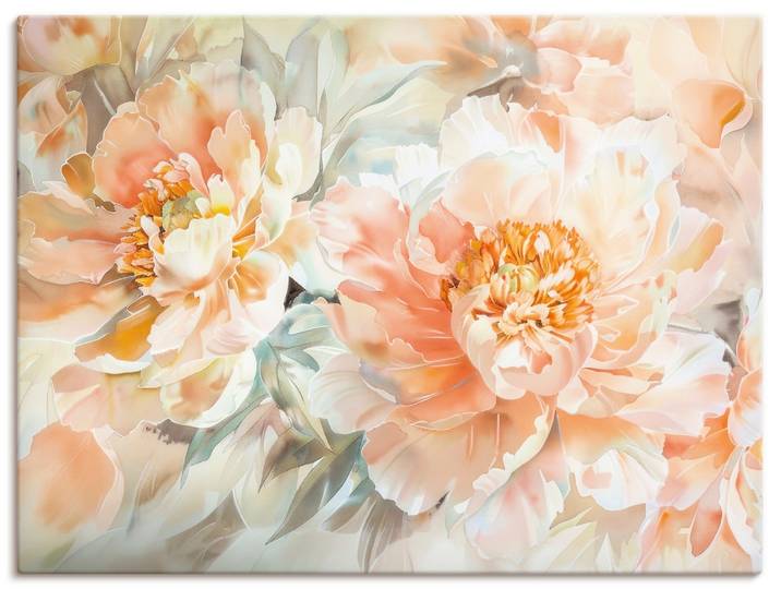 Wandbild ARTLAND Pfirsisch Farbene Pfingstrosen Aquarell , beige (farbe bild(er): orange), B:40cm H:30cm, Bilder, Wandbild, als Alubild, Leinwandbild, Poster, Wandaufkleber in verschied. Grössen