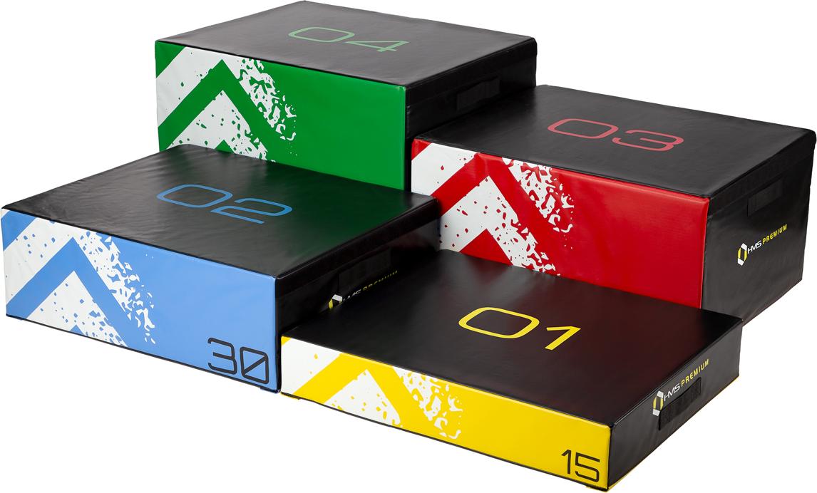 HMS PYBS01 Premium Plyo Box Set | 4 Softboxen stapelbar | Sprungkisten 15-60 cm | 150 kg belastbar | Fitness Training