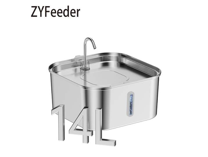 Fontaine à eau automatique pour chien 14L/7L en acier inoxydable, fontaine pour chat et animal de compagnie avec fenêtre, distributeur d'eau silencieux pour chat et chien (sans prise 5V 1A)