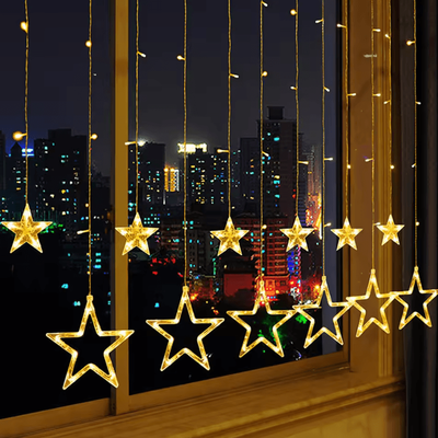 Inspire Curations 138 LED Waterproof Star Curtain Lights With 8 Modes warm White us Plug