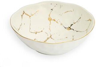 Classic Touch "White Porcelain Bowl with Gold Marble Design - 7""D"