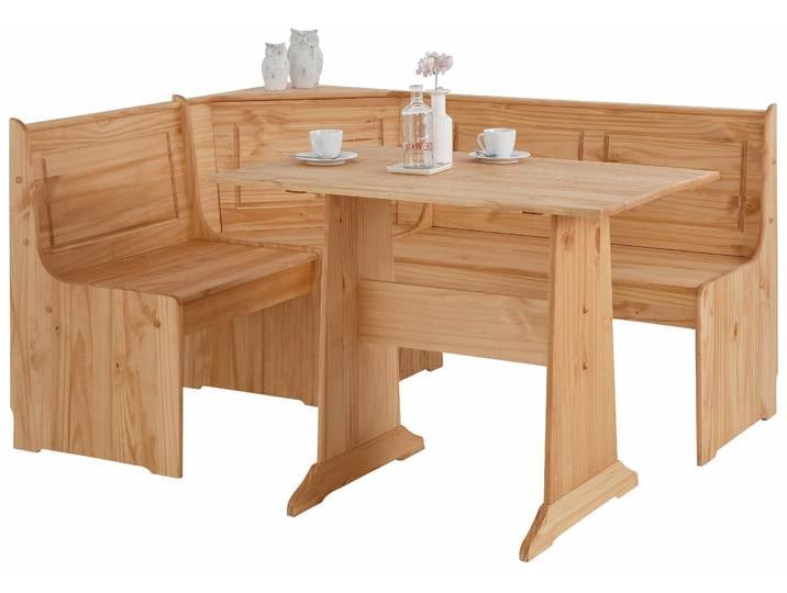 Essgruppe GOODPRODUCT Sascha , beige (naturfarben), B:160cm H:87cm T:120cm, Massivholz, Sitzmöbel-Sets, Essgruppe, aus massivem Kiefernholz, bestehend aus einer Truhen-Eckbank + Tisch