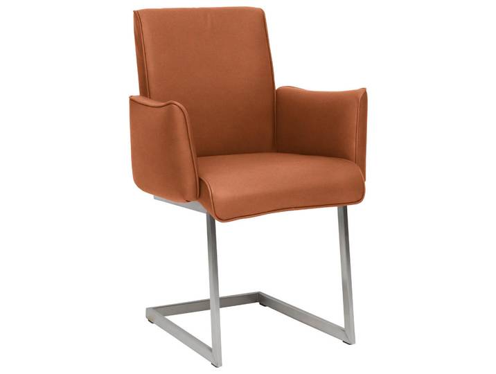 Dieter Knoll Armlehnstuhl, Edelstahlfarben, Karamell, Metall, Textil, Holzwerkstoff, Kufe, 63x91x60 cm, Goldenes M, Emas, Dgm, Esszimmer, Stuhl, Polsterstühle