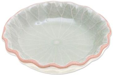 Novica Handmade Festive Lotus Celadon Ceramic Appetizer Bowl