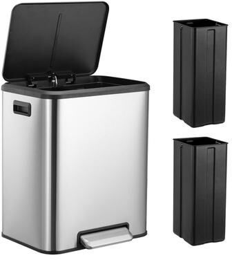 Garvee 30L/8Gal Dual Trash Can, Stainless Steel, Soft Close Lid, 2 Removable Inner Buckets, for Office/Kitchen/Bedroom