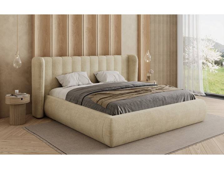 Designer Polsterbett Valentina Samt mit Stauraum - 160x200 - Beige - Luxusbetten24
