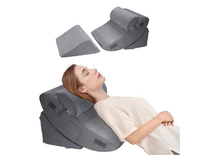 VEVOR Coussin Incliné Lit\, Oreiller Triangulaire Orthopédique Réglable\, Rembourrage Mousse\, Housse Lavable\, Coussin de Lecture Lit pour Soulagement Reflux Acide\, Soutien Dos\, Jambes\, Cou\, Gris Foncé