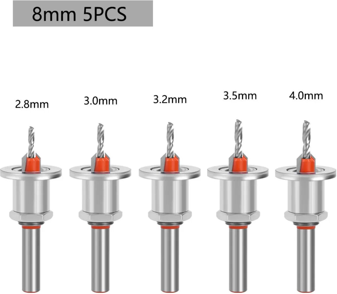 INF Verstellbarer Senkerbohrer Satz - 5 Teile mit 8mm Schaft