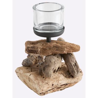 HEINE HOME Windlicht, braun (natur), B/H/T: 14cm x 18,5cm x 14cm, Kerzenhalter, Windlicht